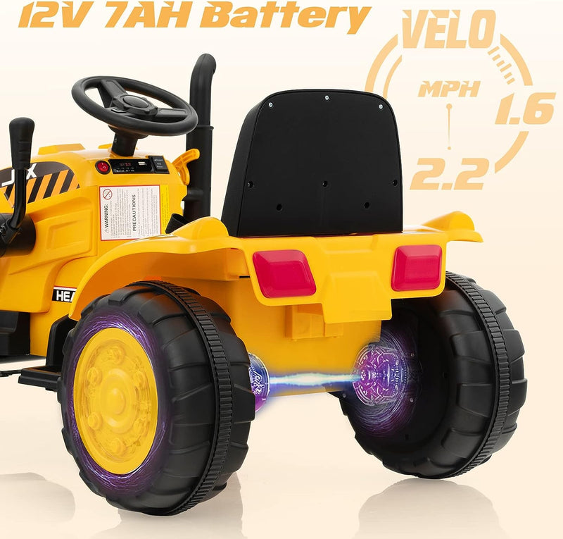 12V Kids Ride-On Excavator Tractor Toddlers Battery Powered Toy Loader Digger Vehicle Truck with Remote Control and Adjustable Digging Bucket