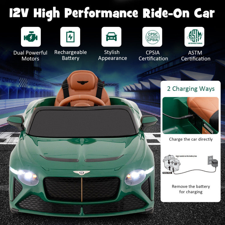 12V Kids Ride-on Car Licensed Bentley Bacalar Battery Powered Toy Car Electric Vehicle with Remote Control and Wireless Connection
