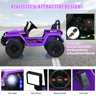 12V Kids Ride Jeep Electric Truck with Parental Remote Control and LED Lights