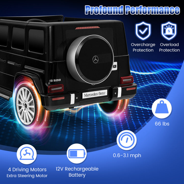 12V Kids Ride on Car Battery Powered Mercedes-Benz G500 Licensed Truck Electric Vehicle with LED Lights and Rocking Mode