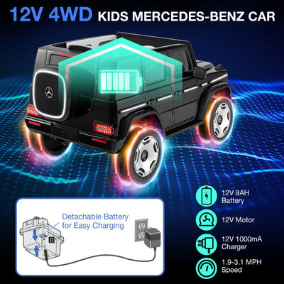 12V Kid's Licensed Mercedes-Benz EQG Electric Ride On Toy Car with LED Lights and Remote Control for Toddler