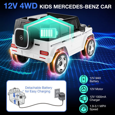 12V Kid's Licensed Mercedes-Benz EQG Electric Ride On Toy Car with LED Lights and Remote Control for Toddler