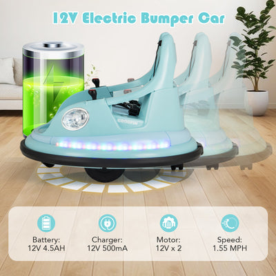 12V Kids Ride On Bumper Car 360° Spin Electric Toy Car with Remote Control and Dual Joysticks for Boys Girls