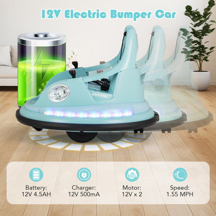 12V Kids Ride On Bumper Car 360° Spin Electric Toy Car with Remote Control and Dual Joysticks for Boys Girls