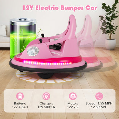 12V Kids Ride On Bumper Car 360° Spin Electric Toy Car with Remote Control and Dual Joysticks for Boys Girls