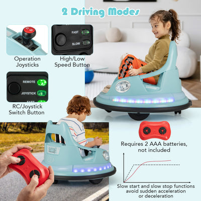 12V Kids Ride On Bumper Car 360° Spin Electric Toy Car with Remote Control and Dual Joysticks for Boys Girls