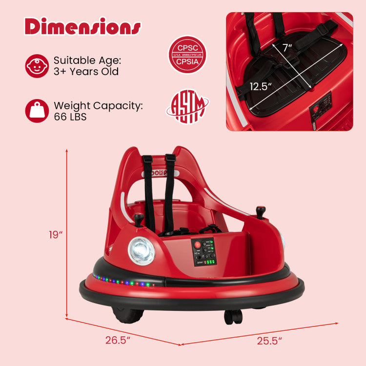 12V Kids Ride On Bumper Car 360° Spin Electric Toy Car with Remote Control and Dual Joysticks for Boys Girls