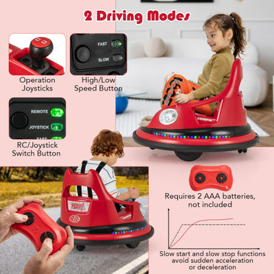 12V Kids Ride On Bumper Car 360° Spin Electric Toy Car with Remote Control and Dual Joysticks for Boys Girls