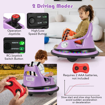 12V Kids Ride On Bumper Car 360° Spin Electric Toy Car with Remote Control and Dual Joysticks for Boys Girls