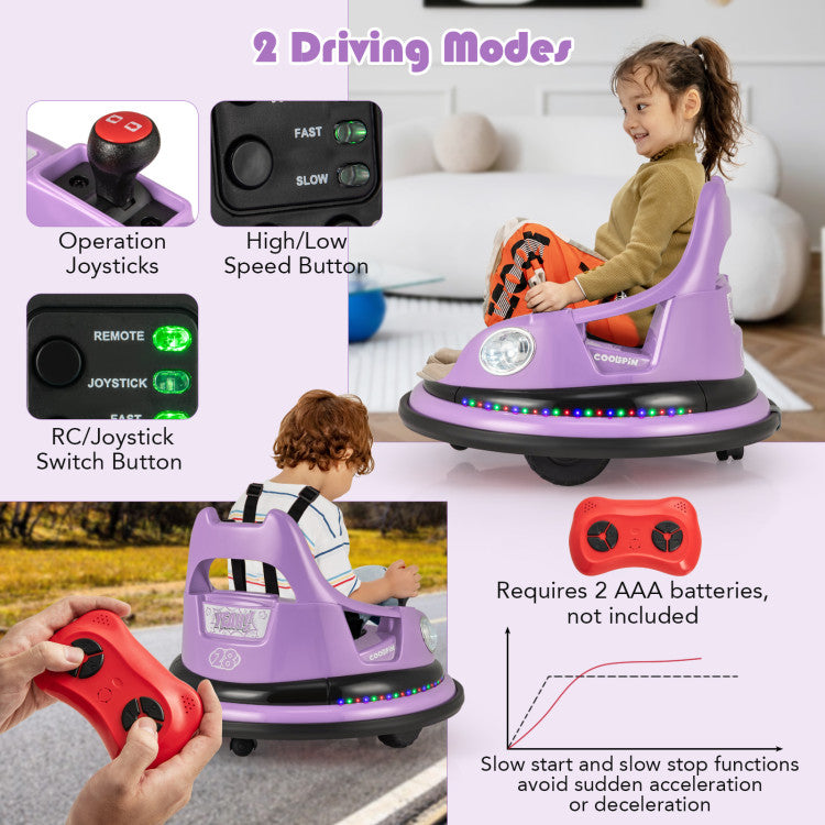 12V Kids Ride On Bumper Car 360° Spin Electric Toy Car with Remote Control and Dual Joysticks for Boys Girls