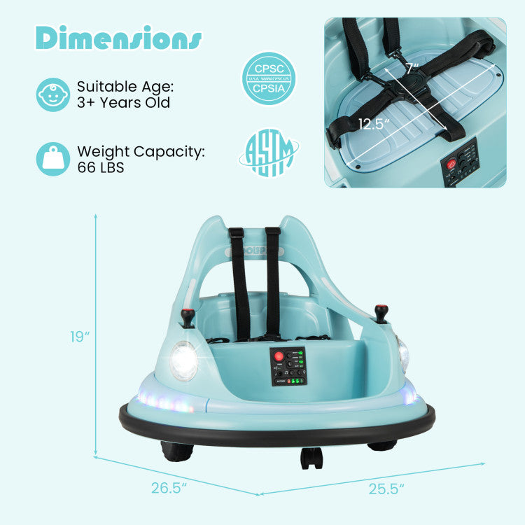 12V Kids Ride On Bumper Car 360° Spin Electric Toy Car with Remote Control and Dual Joysticks for Boys Girls