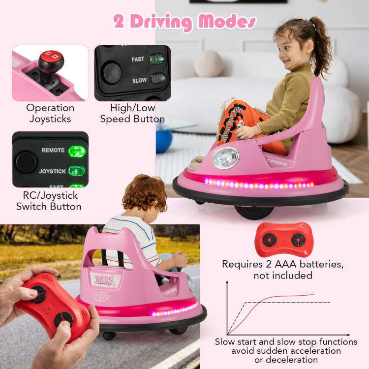 12V Kids Ride On Bumper Car 360° Spin Electric Toy Car with Remote Control and Dual Joysticks for Boys Girls