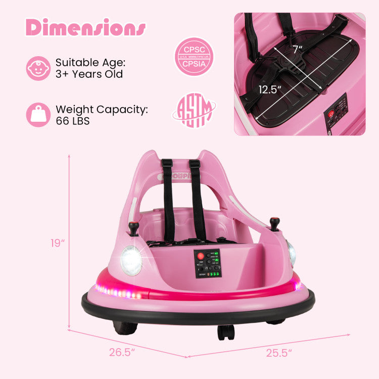 12V Kids Ride On Bumper Car 360° Spin Electric Toy Car with Remote Control and Dual Joysticks for Boys Girls