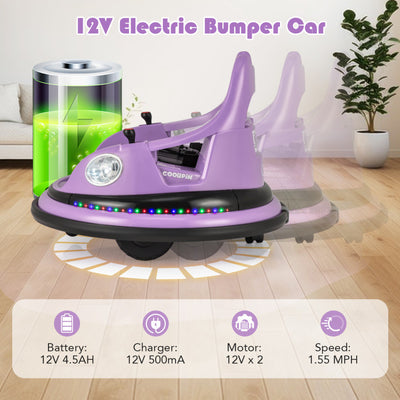 12V Kids Ride On Bumper Car 360° Spin Electric Toy Car with Remote Control and Dual Joysticks for Boys Girls
