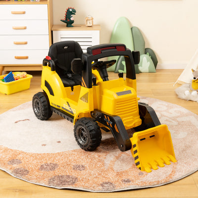 12V Kids Ride On Toy Excavator Electric Vehicle Construction Tractor with Adjustable Bucket and Side Guardrails