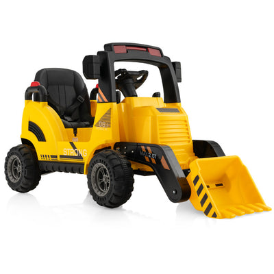 12V Kids Ride On Toy Excavator Electric Vehicle Construction Tractor with Adjustable Bucket and Side Guardrails