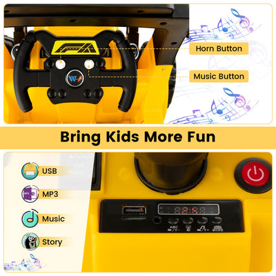 12V Kids Ride On Toy Excavator Electric Vehicle Construction Tractor with Adjustable Bucket and Side Guardrails