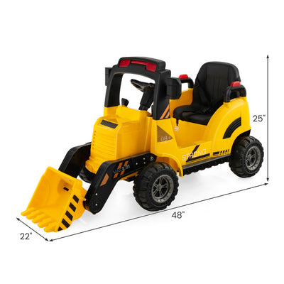 12V Kids Ride On Toy Excavator Electric Vehicle Construction Tractor with Adjustable Bucket and Side Guardrails