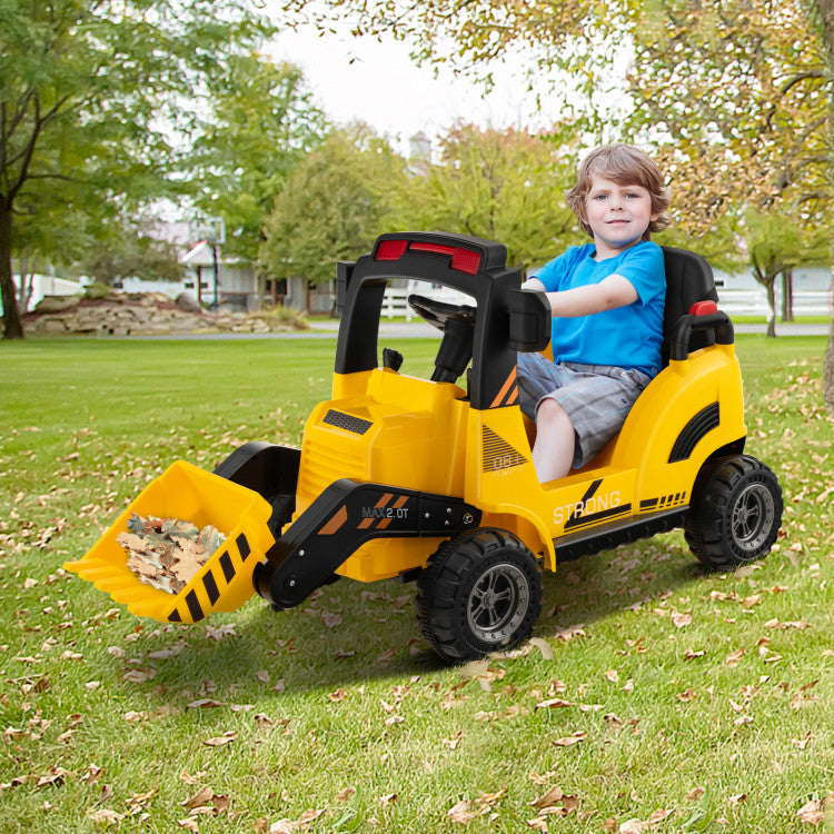 12V Kids Ride On Toy Excavator Electric Vehicle Construction Tractor with Adjustable Bucket and Side Guardrails