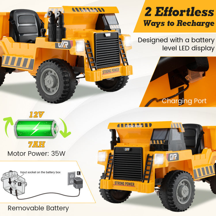 12V Kids Ride on Dump Truck Toy Car with Electric Dump Bed and Remote Control