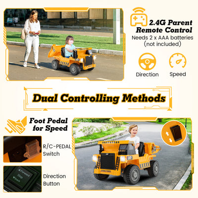 12V Kids Ride on Dump Truck Toy Car with Electric Dump Bed and Remote Control