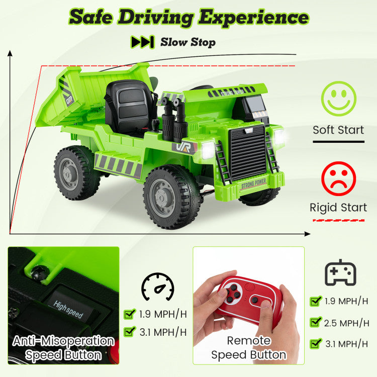 12V Kids Ride on Dump Truck Toy Car with Electric Dump Bed and Remote Control