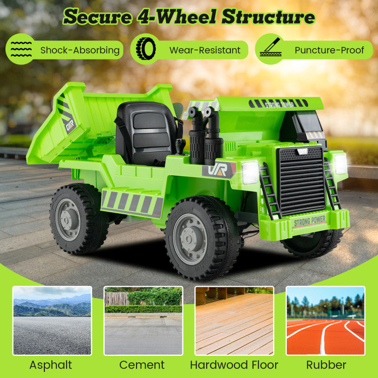 12V Kids Ride on Dump Truck Toy Car with Electric Dump Bed and Remote Control
