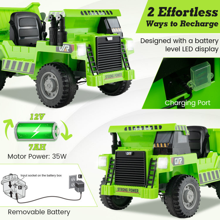 12V Kids Ride on Dump Truck Toy Car with Electric Dump Bed and Remote Control