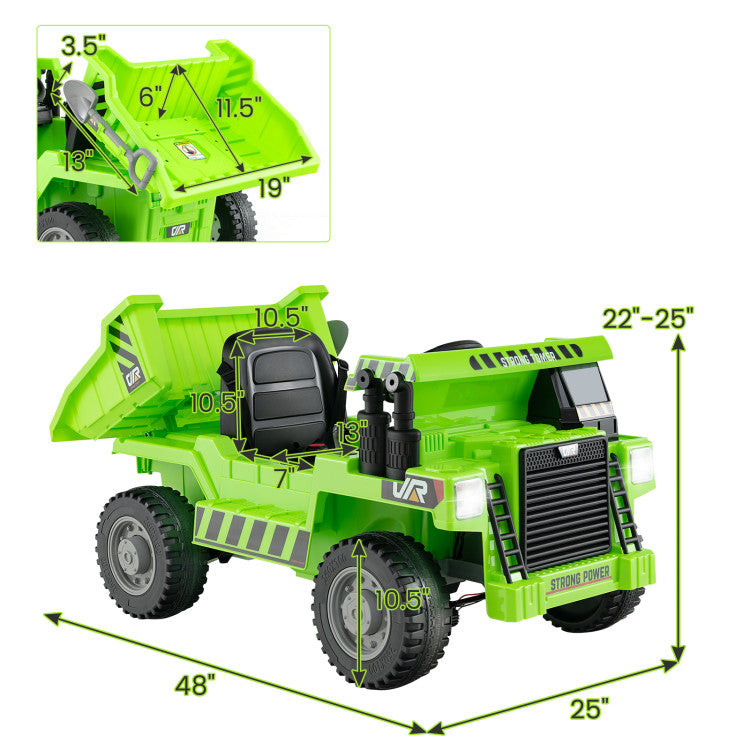 12V Kids Ride on Dump Truck Toy Car with Electric Dump Bed and Remote Control