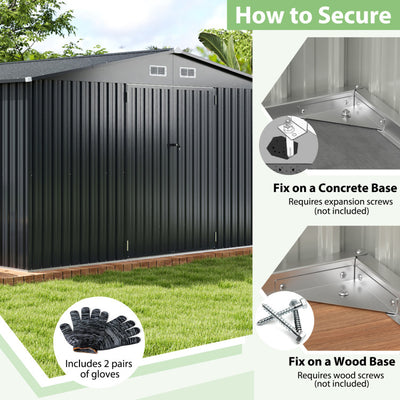 12 x 9.8 x 6.5 FT Outdoor Storage Shed Heavy-Duty Galvanized Utility Tool House with Lockable Door and Pitched Roof