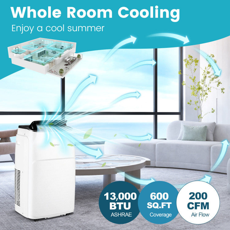 13000 BTU Portable Air Conditioner 4-in-1 AC Unit with Remote Control and Universal Wheels