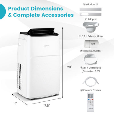 13000 BTU Portable Air Conditioner 4-in-1 AC Unit with Remote Control and Universal Wheels