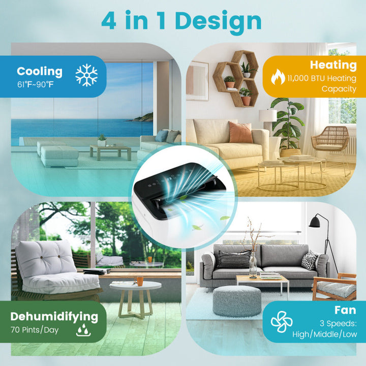 13000 BTU Portable Air Conditioner 4-in-1 AC Unit with Remote Control and Universal Wheels