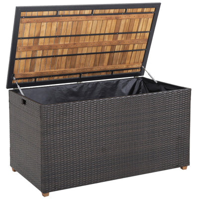 134 Gallon Outdoor Rattan Storage Box 2-in-1 Patio Deck Box Storage Container with Waterproof Zippered Liner and Solid Acacia Wood Top