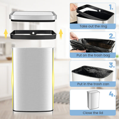 13 Gallon Automatic Trash Can 50 Liter Rectangular Motion Sensor Waste Garbage Bin with Soft Close Lid and Deodorizer Compartment