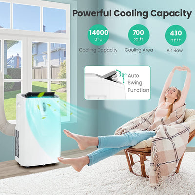 14000 BTU Portable Air Conditioner 4-in-1 AC Unit with Detachable Air Filter and 24H Smart Timer