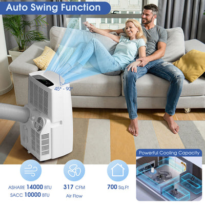14000BTU Portable Air Conditioner 4-in-1 AC Unit with Remote Control and 24H Timer