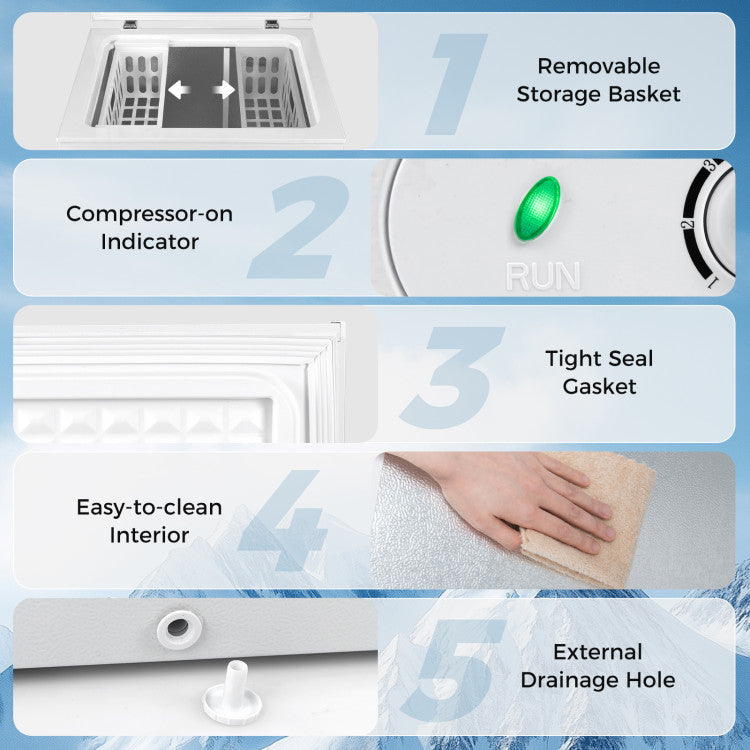 141 L/5 Cu.Ft Compact Chest Freezer with 7-Gear Adjustable Temperature