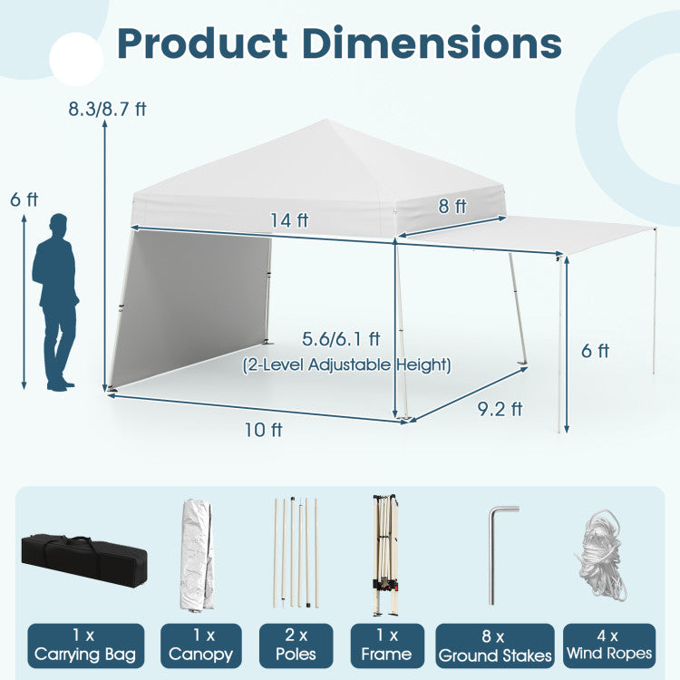 14 x 9.2 Feet Pop up Canopy Tent with 2 Convertible Sidewalls to Awning and Stakes