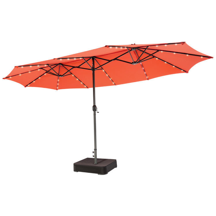 15 Ft Outdoor Patio Umbrella Double-Sided Twin Market Umbrella with 48 LED lights and Crank Handle