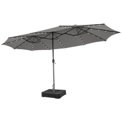 15 Ft Outdoor Patio Umbrella Double-Sided Twin Market Umbrella with 48 LED lights and Crank Handle