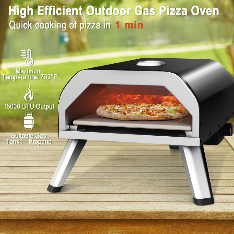 15000 BTU Portable Pizza Oven Outdoor Propane Gas Pizza Stove Maker with Foldable Legs and Carry Bag