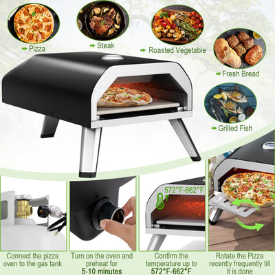 15000 BTU Portable Pizza Oven Outdoor Propane Gas Pizza Stove Maker with Foldable Legs and Carry Bag