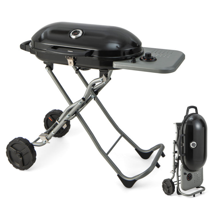gas grill for camper 15000 BTU Portable Propane BBQ Grill with Wheels and Side Shelf-Black