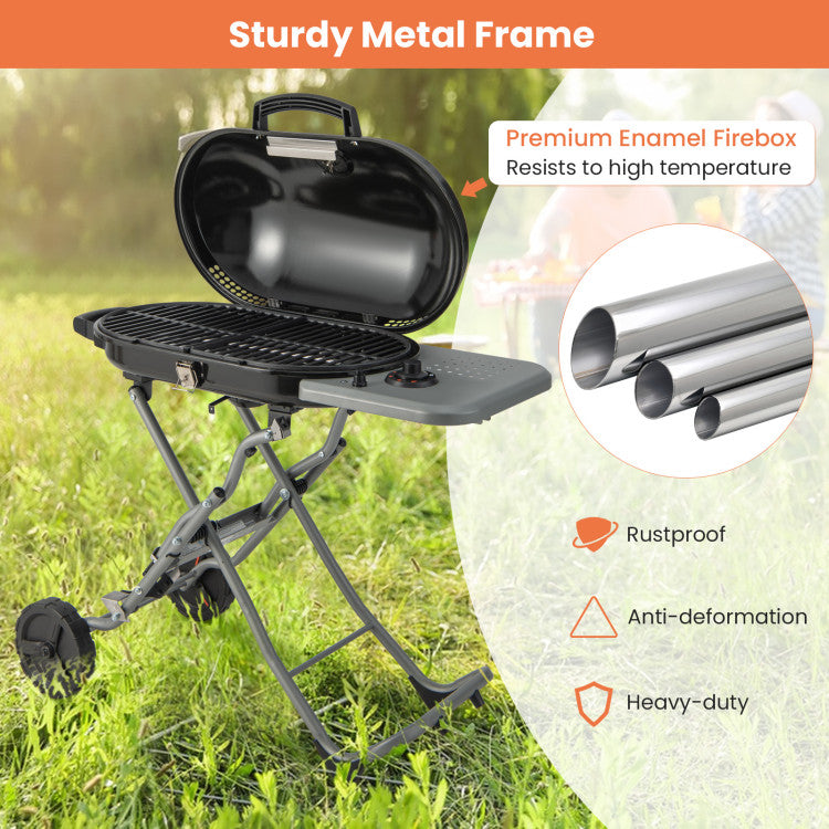 15000 BTU Portable Propane Gas Grill Griddle Foldable Stainless Steel BBQ Burner with Wheels and Side Shelf For Barbecue Camping