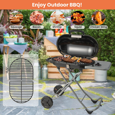 15000 BTU Portable Propane Gas Grill Griddle Foldable Stainless Steel BBQ Burner with Wheels and Side Shelf For Barbecue Camping