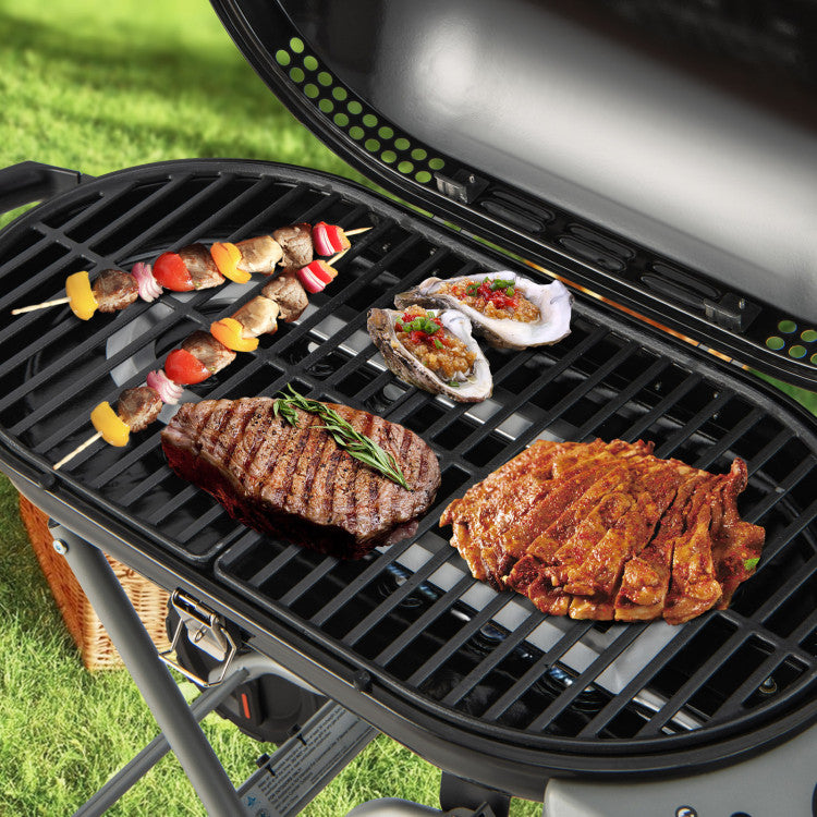 15000 BTU Portable Propane BBQ Grill with Wheels and Side Shelf Black Costway