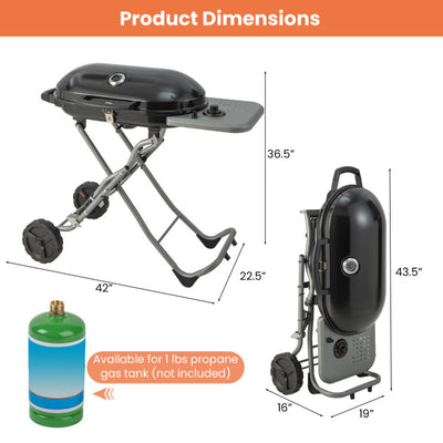 15000 BTU Portable Propane Gas Grill Griddle Foldable Stainless Steel BBQ Burner with Wheels and Side Shelf For Barbecue Camping