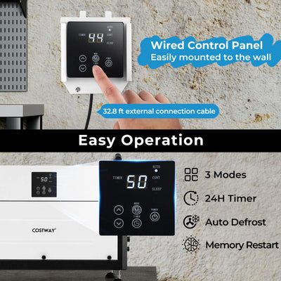 155 Pint Crawl Space Dehumidifier with Auto Defrost and 24H Timer, Commercial Dehumidifier with Adjustable Setting Range, LED Display for Basement