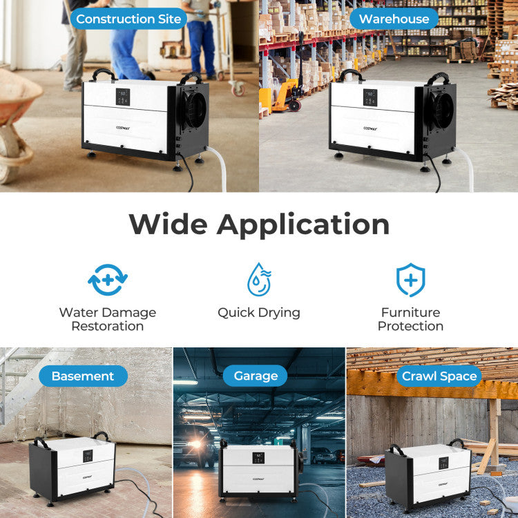 155 Pint Crawl Space Dehumidifier with Auto Defrost and 24H Timer, Commercial Dehumidifier with Adjustable Setting Range, LED Display for Basement
